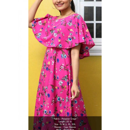 PKRKART Women's Crepe Floral Half Sleeves Full Length Gown(Pink)