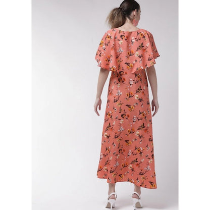 PKRKART Women's Crepe Floral Half Sleeves Full Length Gown(Orange)