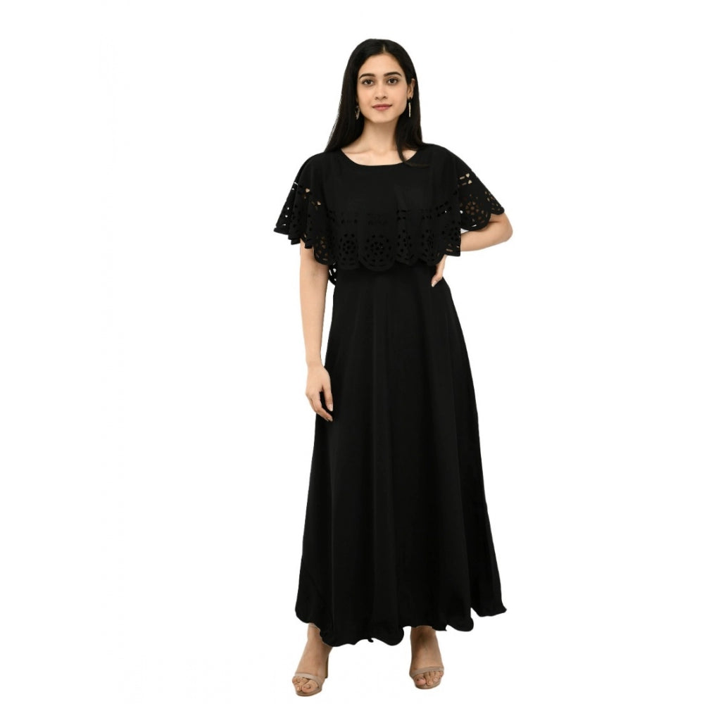 PKRKART Women's Crepe Solid Sleeveless Full Length Gown(Black)