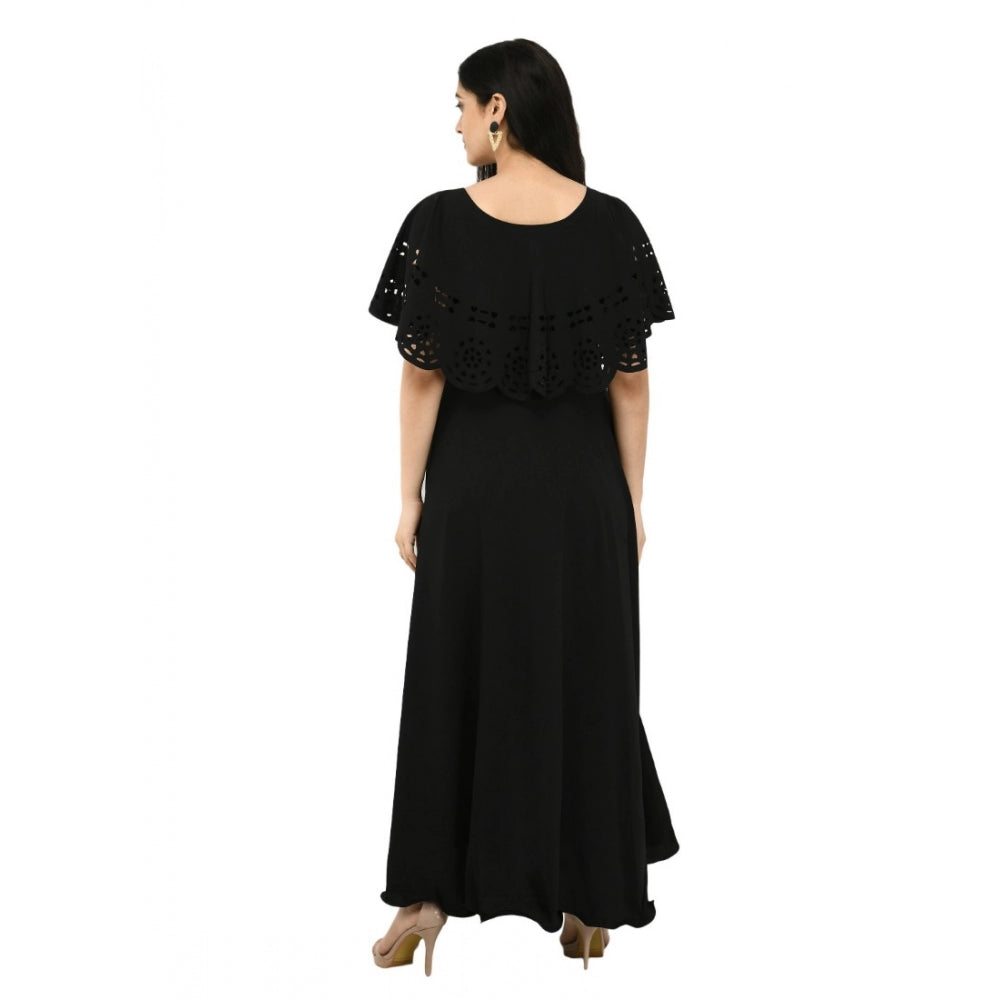PKRKART Women's Crepe Solid Sleeveless Full Length Gown(Black)