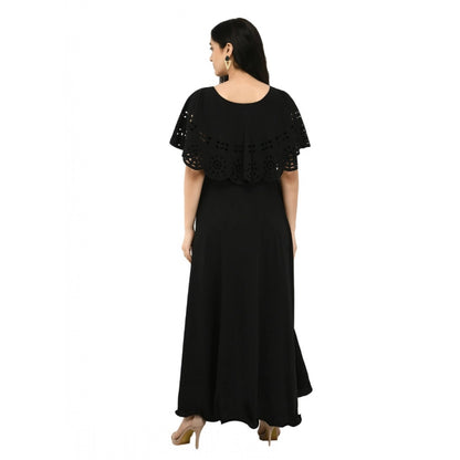 PKRKART Women's Crepe Solid Sleeveless Full Length Gown(Black)