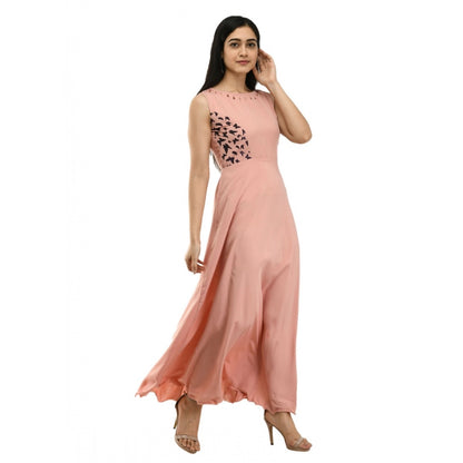 PKRKART Women's Crepe Solid Sleeveless Full Length Gown(Light Peach)