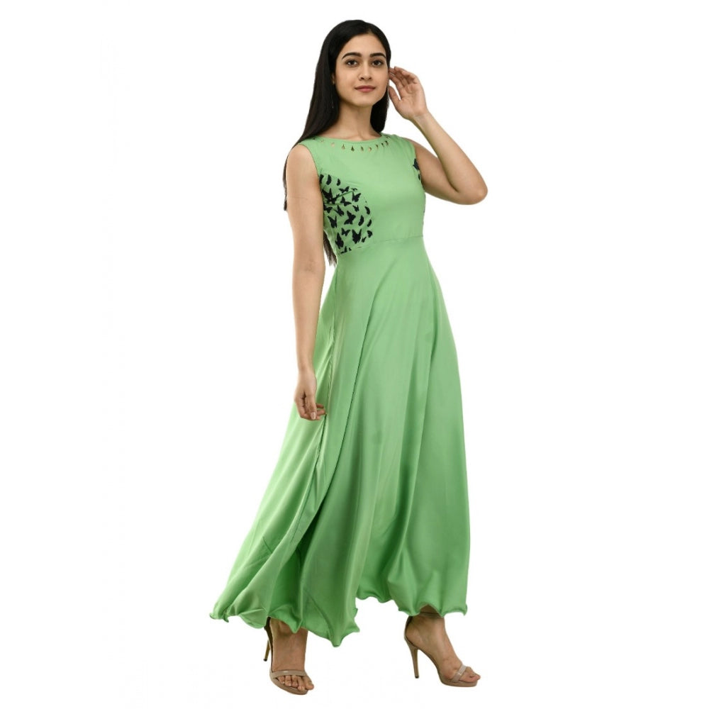 PKRKART Women's Crepe Solid Sleeveless Full Length Gown(Green)