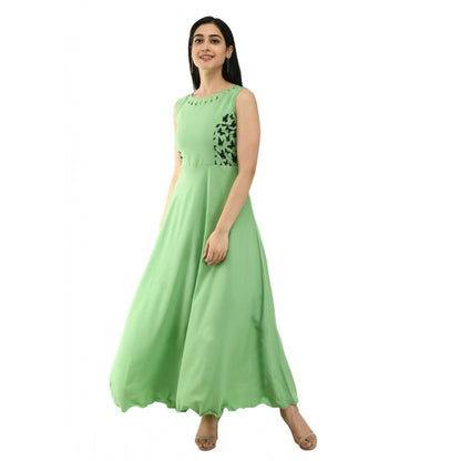 PKRKART Women's Crepe Solid Sleeveless Full Length Gown(Green)
