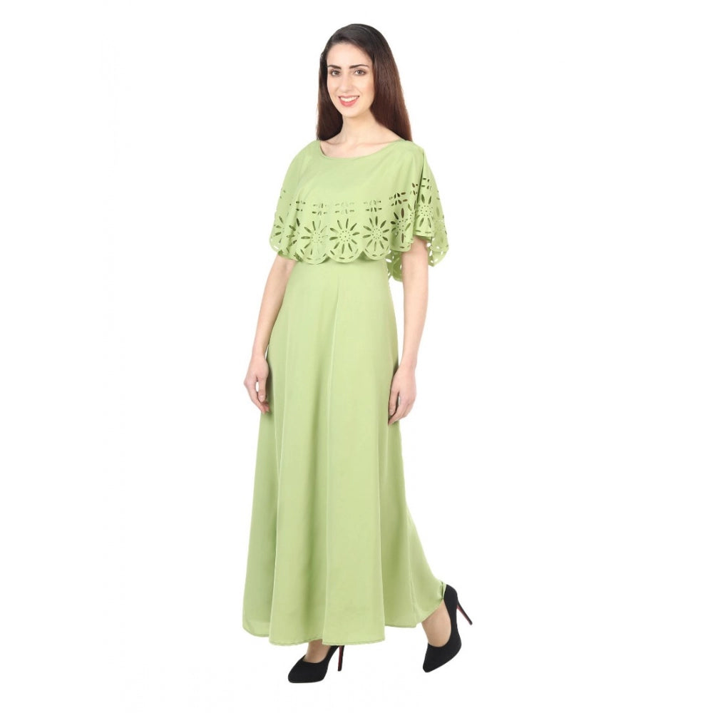 PKRKART Women's Crepe Solid Sleeveless Full Length Gown(Light Green)