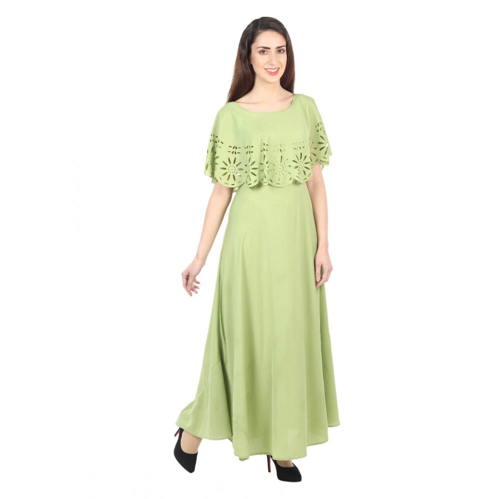 PKRKART Women's Crepe Solid Sleeveless Full Length Gown(Light Green)