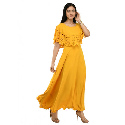 PKRKART Women's Crepe Solid Sleeveless Full Length Gown(Yellow)