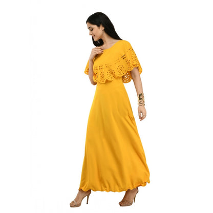 PKRKART Women's Crepe Solid Sleeveless Full Length Gown(Yellow)