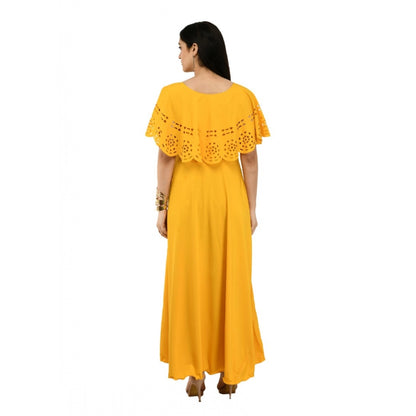 PKRKART Women's Crepe Solid Sleeveless Full Length Gown(Yellow)