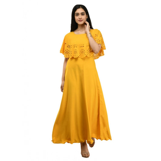 PKRKART Women's Crepe Solid Sleeveless Full Length Gown(Yellow)