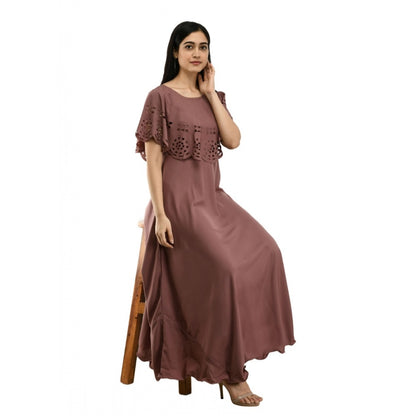 PKRKART Women's Crepe Solid Sleeveless Full Length Gown(Brown)