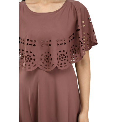 PKRKART Women's Crepe Solid Sleeveless Full Length Gown(Brown)