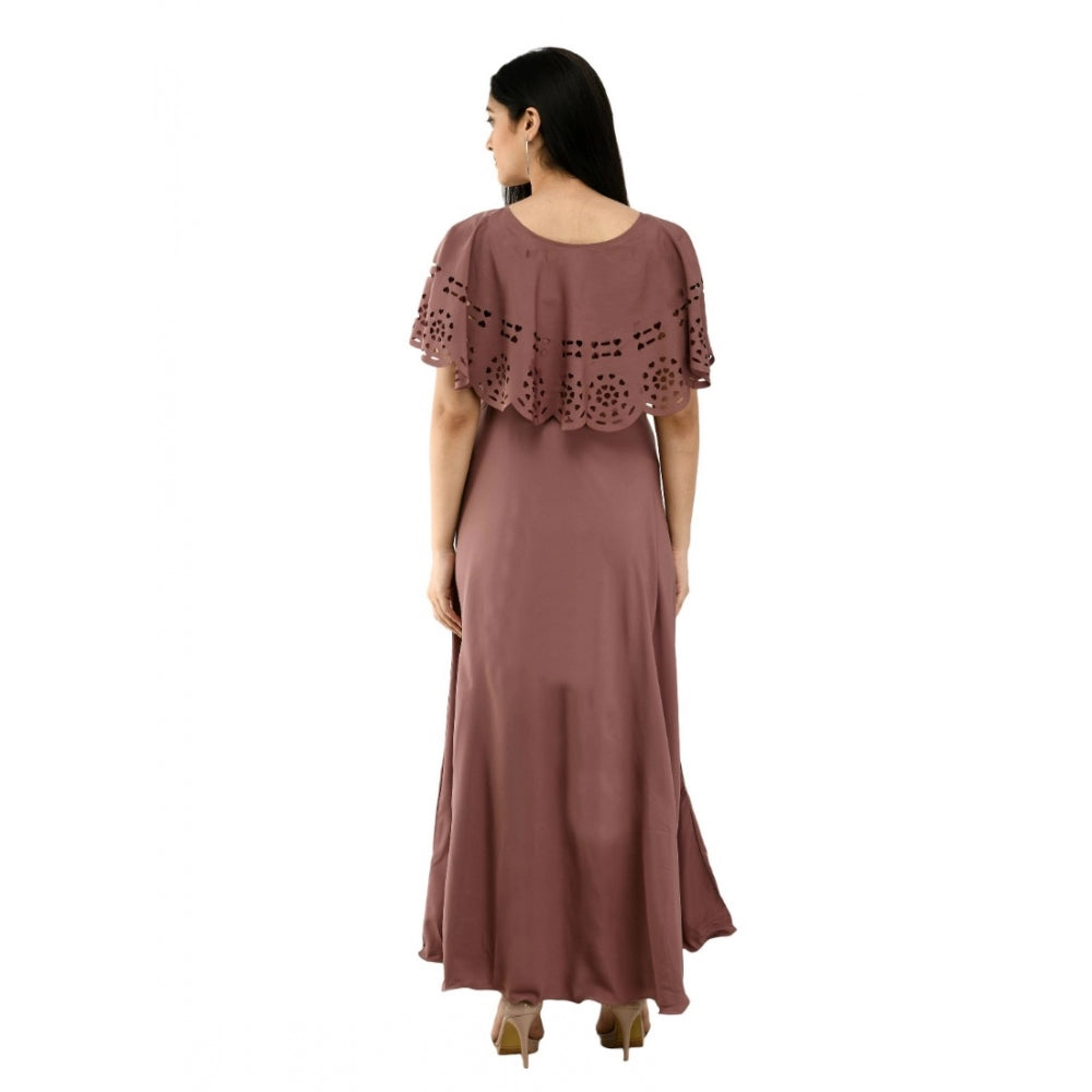 PKRKART Women's Crepe Solid Sleeveless Full Length Gown(Brown)