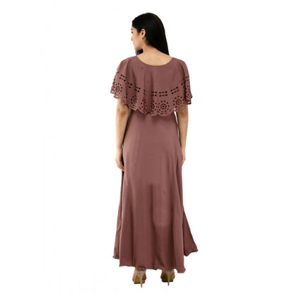 PKRKART Women's Crepe Solid Sleeveless Full Length Gown(Brown)