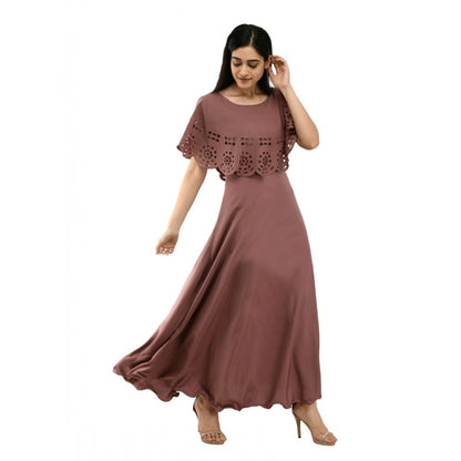 PKRKART Women's Crepe Solid Sleeveless Full Length Gown(Brown)