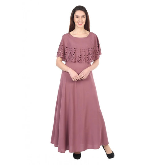PKRKART Women's Crepe Solid Sleeveless Full Length Gown(Light Brown)