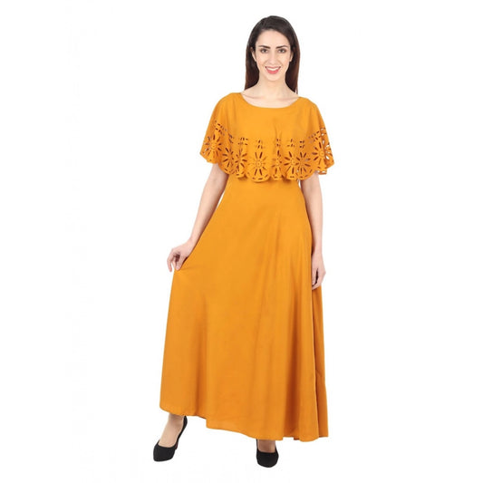 PKRKART Women's Crepe Solid Sleeveless Full Length Gown(Yellow)