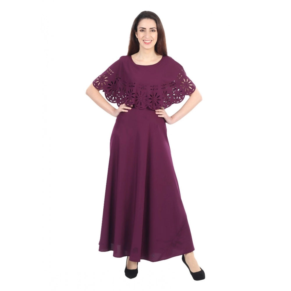 PKRKART Women's Crepe Solid Sleeveless Full Length Gown(Maroon)