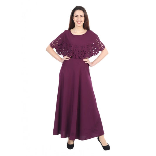 PKRKART Women's Crepe Solid Sleeveless Full Length Gown(Maroon)