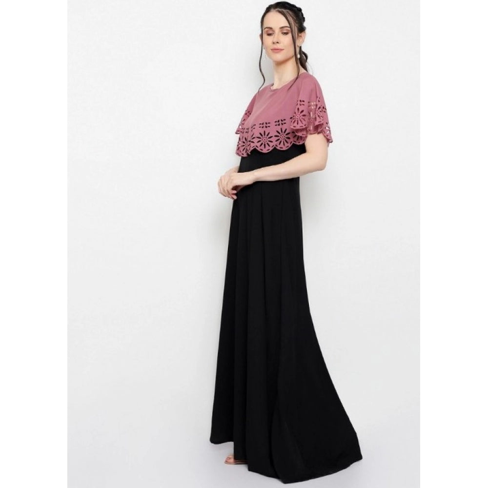 PKRKART Women's Crepe Solid Sleeveless Full Length Gown(Peach Black)