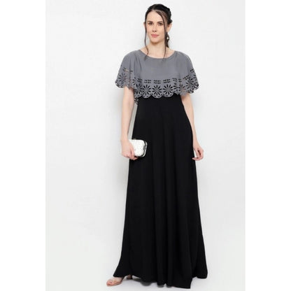 PKRKART Women's Crepe Solid Sleeveless Full Length Gown(Grey Black)