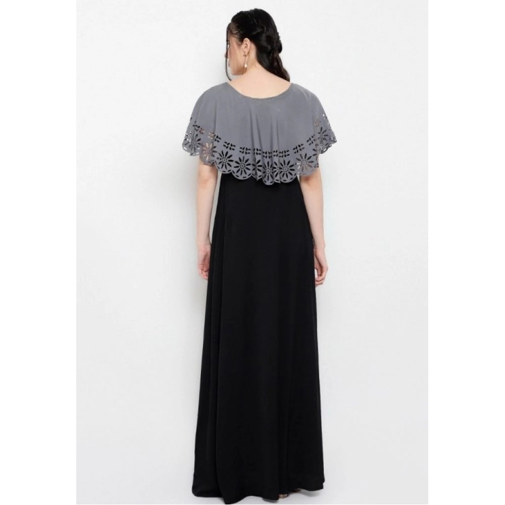 PKRKART Women's Crepe Solid Sleeveless Full Length Gown(Grey Black)