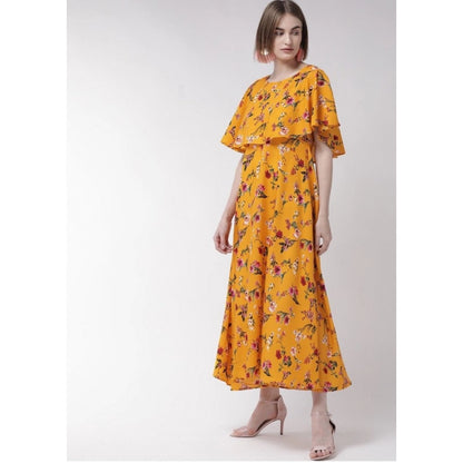 PKRKART Women's Crepe Floral Half Sleeves Full Length Gown(Yellow)