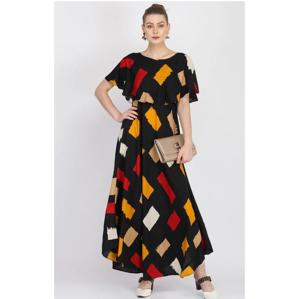 PKRKART Women's Crepe Printed Half Sleeves Full Length Gown(Multi)