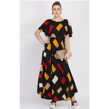 PKRKART Women's Crepe Printed Half Sleeves Full Length Gown(Multi)