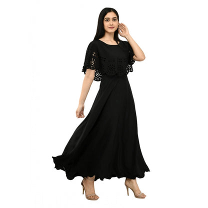 PKRKART Women's Crepe Solid Sleeveless Full Length Gown(Black)