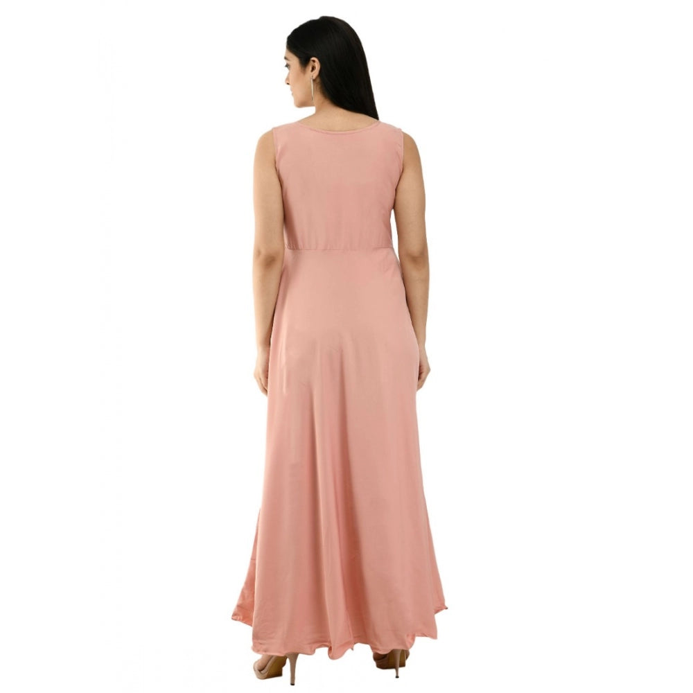 PKRKART Women's Crepe Solid Sleeveless Full Length Gown(Light Peach)