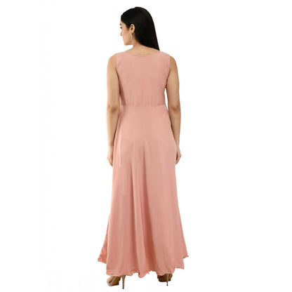 PKRKART Women's Crepe Solid Sleeveless Full Length Gown(Light Peach)