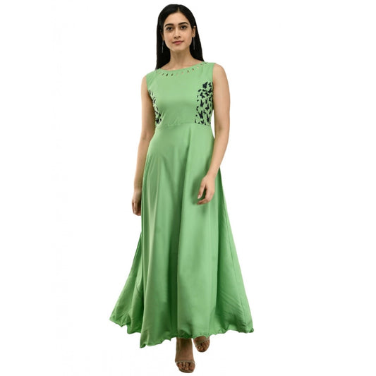 PKRKART Women's Crepe Solid Sleeveless Full Length Gown(Green)
