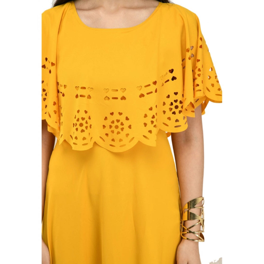 PKRKART Women's Crepe Solid Sleeveless Full Length Gown(Yellow)