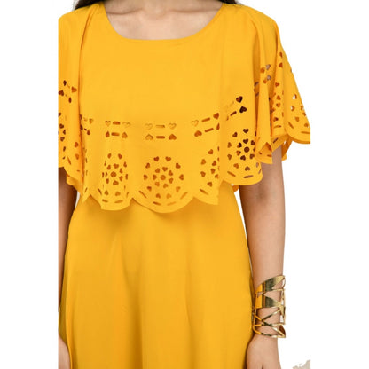 PKRKART Women's Crepe Solid Sleeveless Full Length Gown(Yellow)