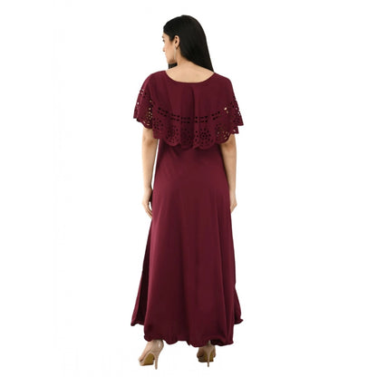 PKRKART Women's Crepe Solid Sleeveless Full Length Gown(Wine)
