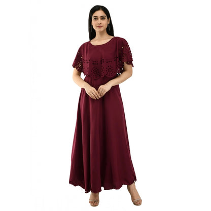 PKRKART Women's Crepe Solid Sleeveless Full Length Gown(Wine)