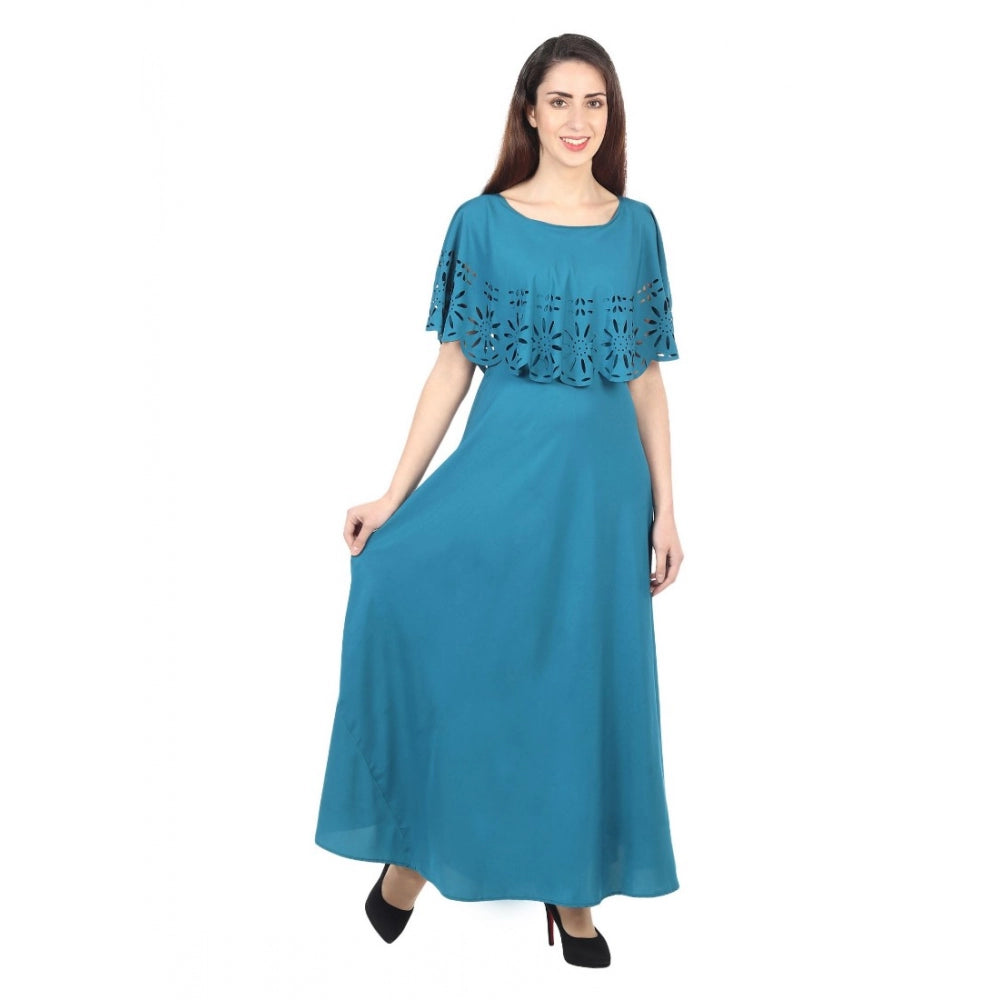 PKRKART Women's Crepe Solid Sleeveless Full Length Gown(Light Blue)