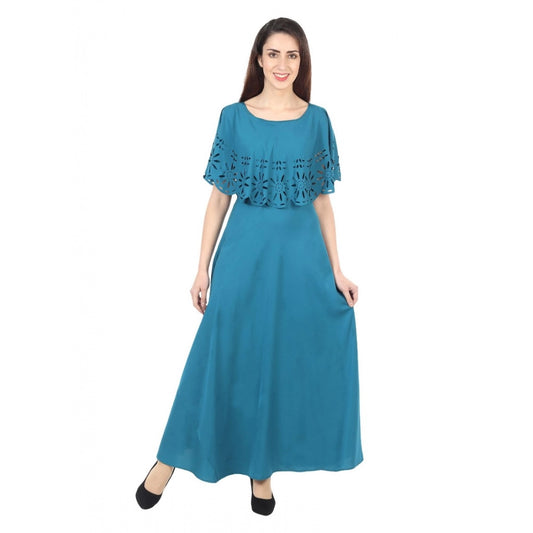 PKRKART Women's Crepe Solid Sleeveless Full Length Gown(Light Blue)