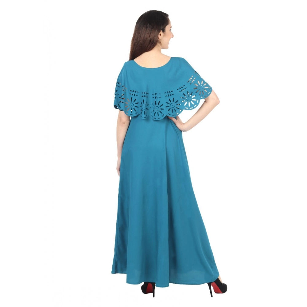 PKRKART Women's Crepe Solid Sleeveless Full Length Gown(Light Blue)
