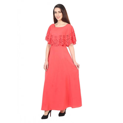 PKRKART Women's Crepe Solid Sleeveless Full Length Gown(Red)