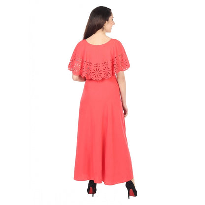 PKRKART Women's Crepe Solid Sleeveless Full Length Gown(Red)
