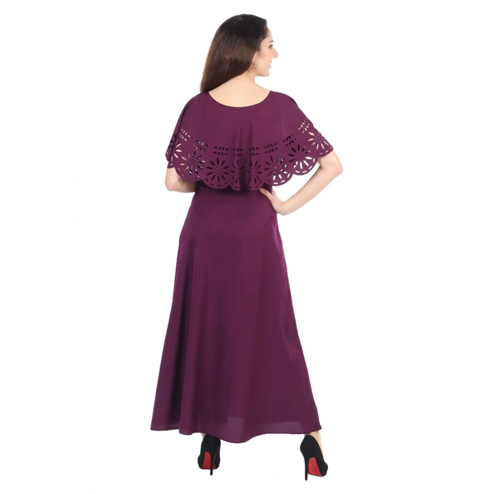 PKRKART Women's Crepe Solid Sleeveless Full Length Gown(Maroon)