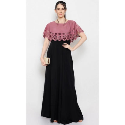 PKRKART Women's Crepe Solid Sleeveless Full Length Gown(Peach Black)