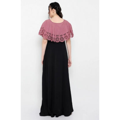 PKRKART Women's Crepe Solid Sleeveless Full Length Gown(Peach Black)