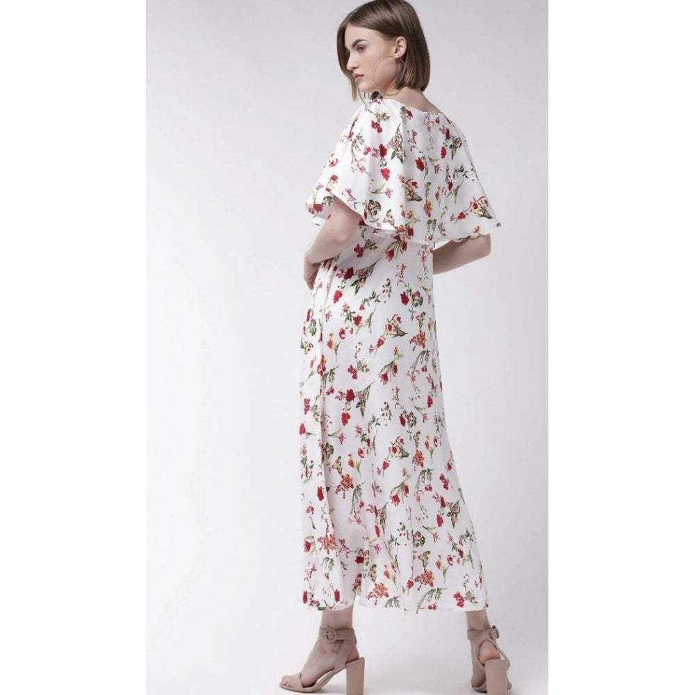 PKRKART Women's Crepe Floral Half Sleeves Full Length Gown(White)