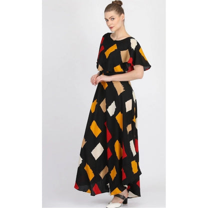 PKRKART Women's Crepe Printed Half Sleeves Full Length Gown(Multi)