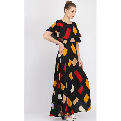 PKRKART Women's Crepe Printed Half Sleeves Full Length Gown(Multi)