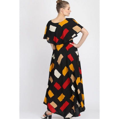 PKRKART Women's Crepe Printed Half Sleeves Full Length Gown(Multi)