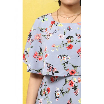 PKRKART Women's Crepe Floral Half Sleeves Full Length Gown(Light Grey)